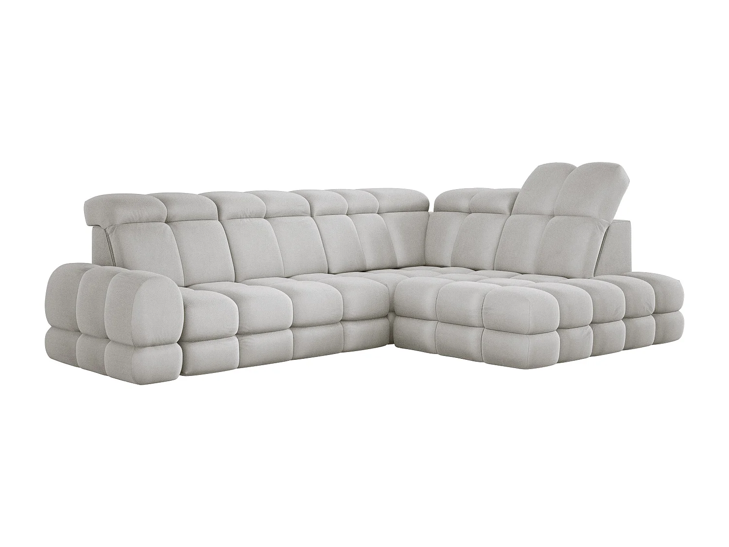 Ecksofa Tollo Esche Solar-Stoff rechts 302x217x105 cm, L-Form, Schlaffunktion, Bettkasten 120x85x17 cm, elektrisch verstellbar