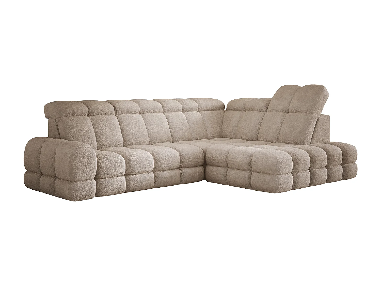 Canapé d'angle Tollo Beige tissu Anthology côté droit 302x217x105 cm, forme L, convertible, coffre 120x85x17 cm, réglable électriquement