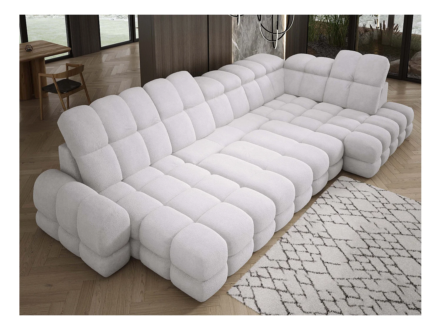 Canapé d’Angle Tollo Argent Tissu Anthology Côté Droit 400x217x105 cm, Forme U, Convertible, Coffre 120x85x17 cm, Réglable Électrique