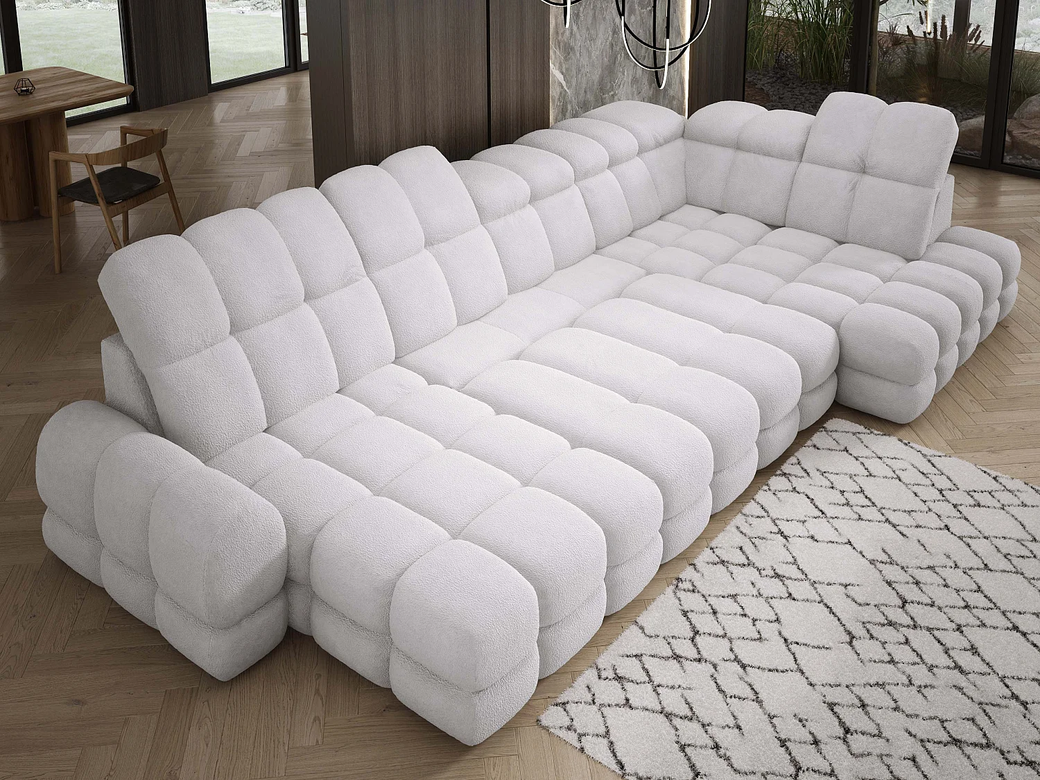 Canapé d’Angle Tollo Argent Tissu Anthology Côté Droit 400x217x105 cm, Forme U, Convertible, Coffre 120x85x17 cm, Réglable Électrique