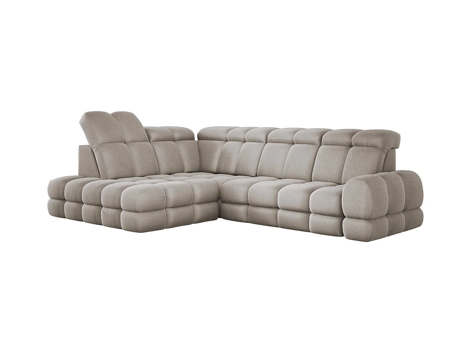 Canapé d'angle Tollo Cappuccino tissu Solar côté gauche 302x217x105 cm, forme L, convertible, coffre 120x85x17 cm, réglage électrique