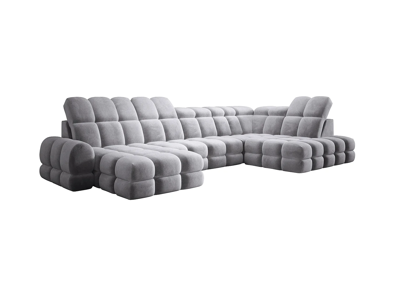 Canapé d’angle Tollo Gris tissu Salvador côté droit 400x217x105 cm, U-Form avec couchage, coffre 120x85x17 cm, réglable électriquement