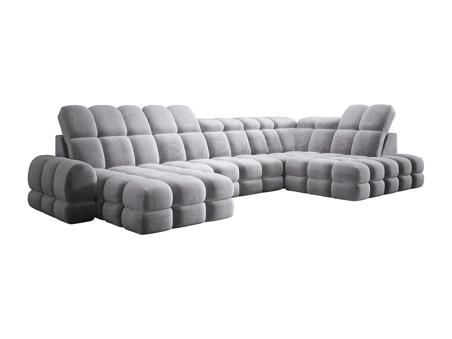 Canapé d’angle Tollo Gris tissu Salvador côté droit 400x217x105 cm, U-Form avec couchage, coffre 120x85x17 cm, réglable électriquement