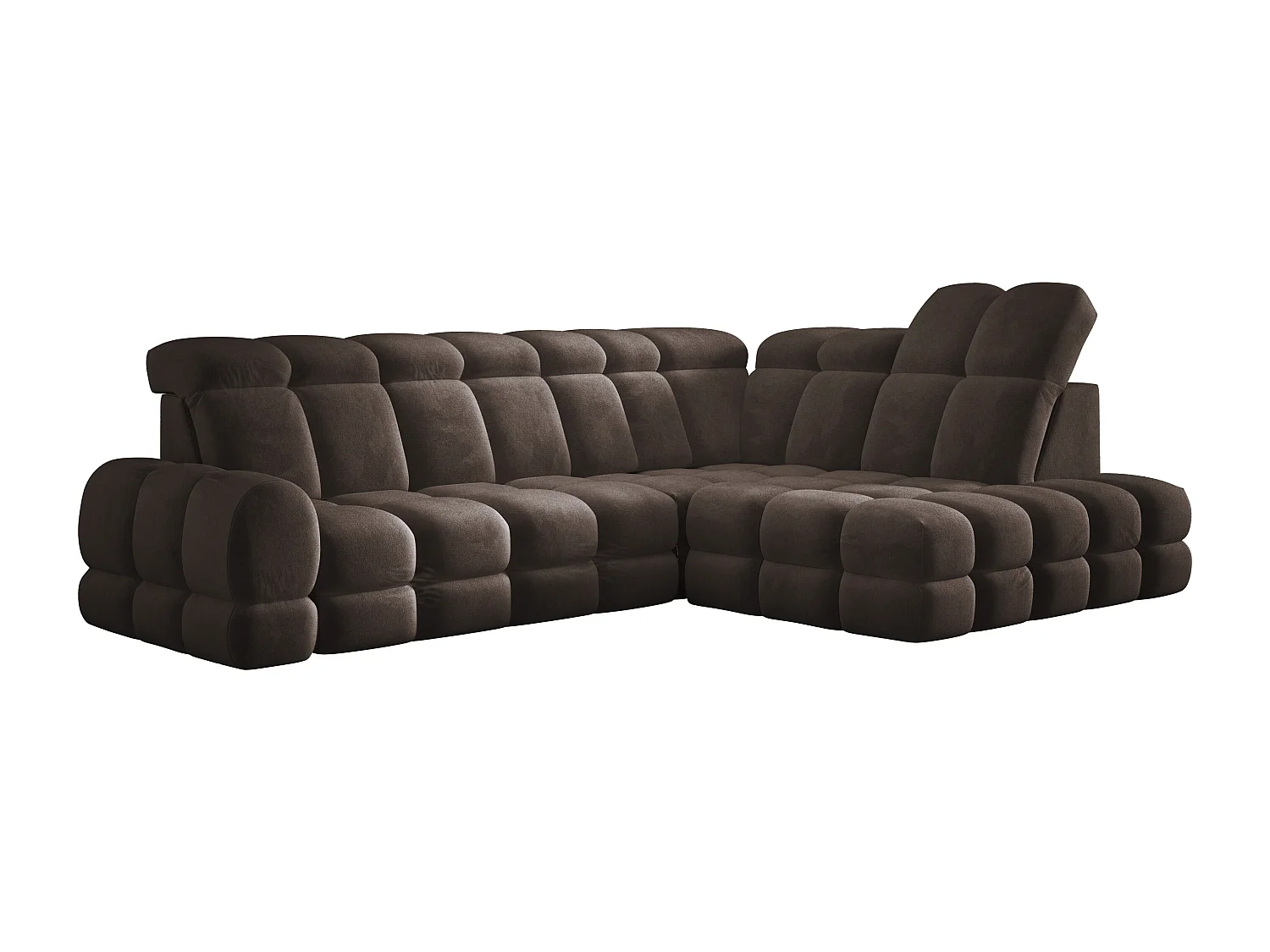 Canapé d'angle Tollo Gris tissu Salvador côté droit 302x217x105 cm, forme L, convertible, coffre 120x85x17 cm, réglage électrique