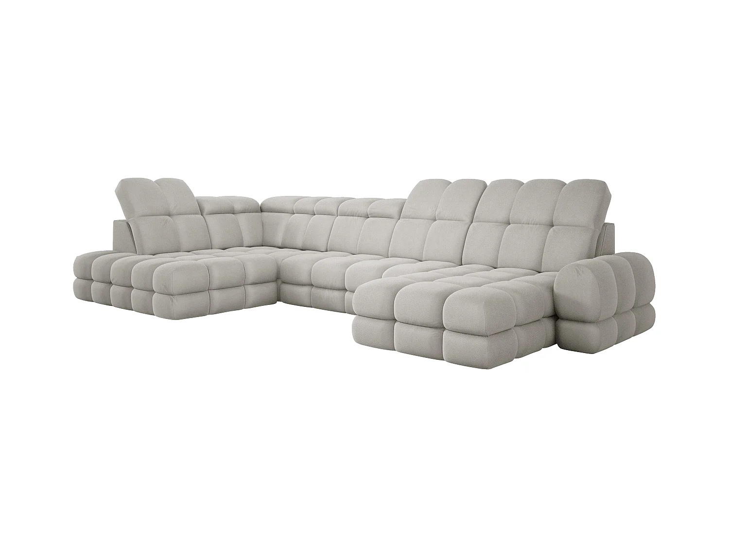 Ecksofa Tollo Esche Solar-Stoff Links 400x217x105 cm, U-Form, Schlaffunktion, Bettkasten 120x85x17 cm, elektrisch verstellbar