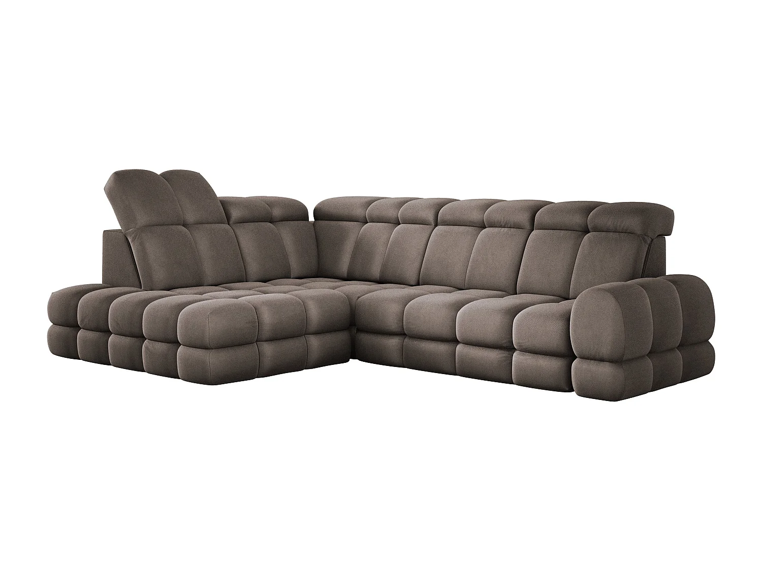 Canapé d'angle Tollo Chocolat tissu Solar côté gauche 302x217x105 cm, forme L, convertible, coffre 120x85x17 cm, réglage électrique