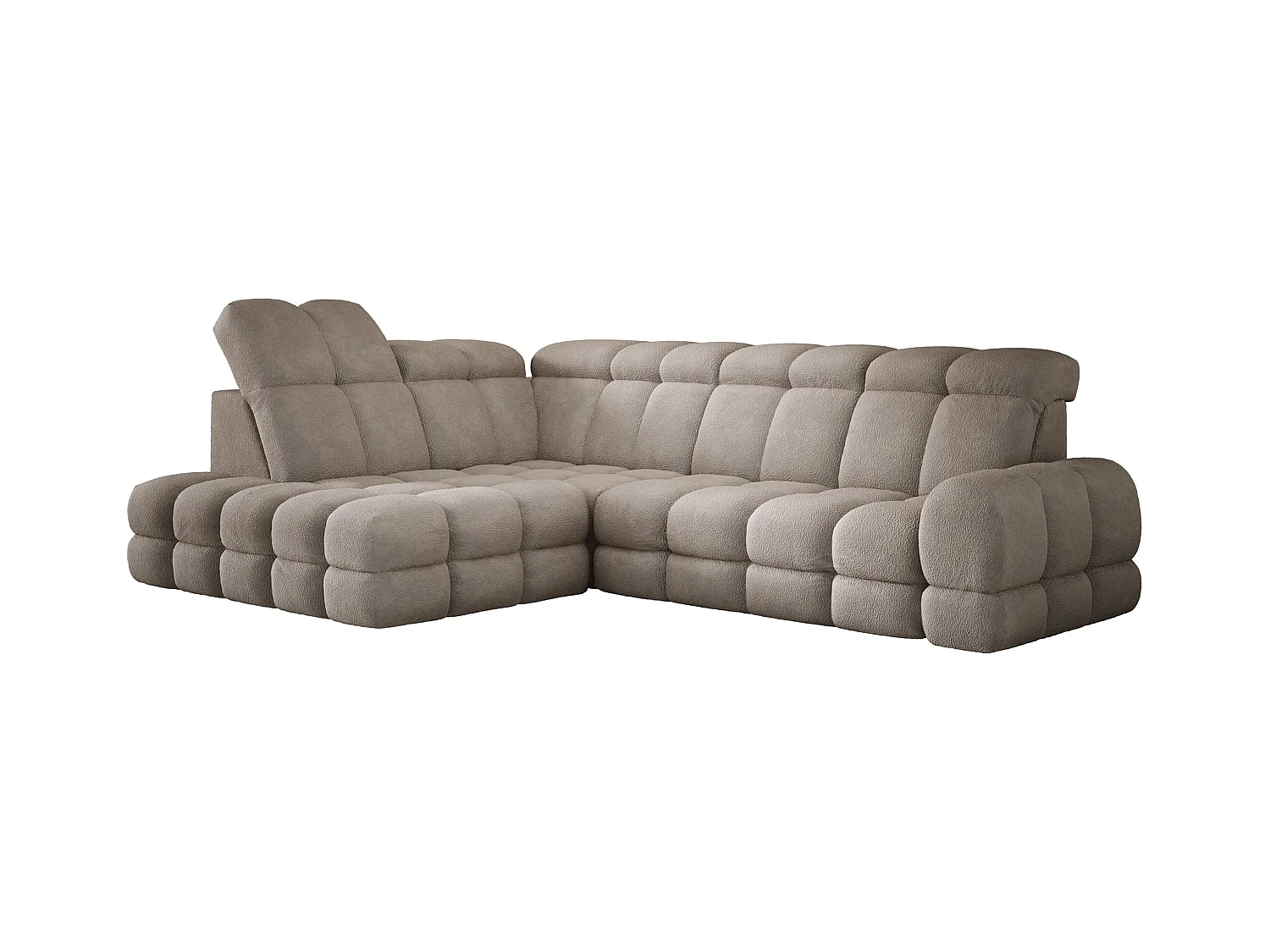 Canapé d'angle Tollo Sable tissu Anthology côté gauche 302x217x105 cm, forme L, convertible, coffre 120x85x17 cm, réglable électriquement