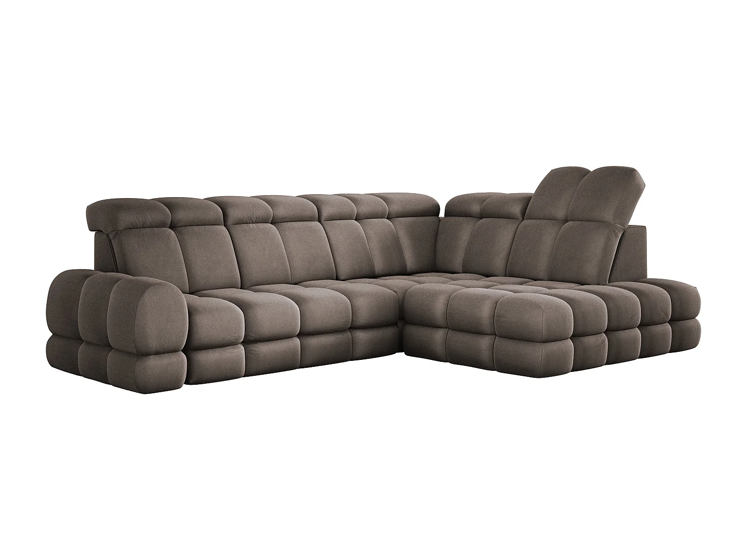 Canapé d'angle Tollo Chocolat tissu Solar côté droit 302x217x105 cm, forme L, convertible, coffre 120x85x17 cm, réglage électrique