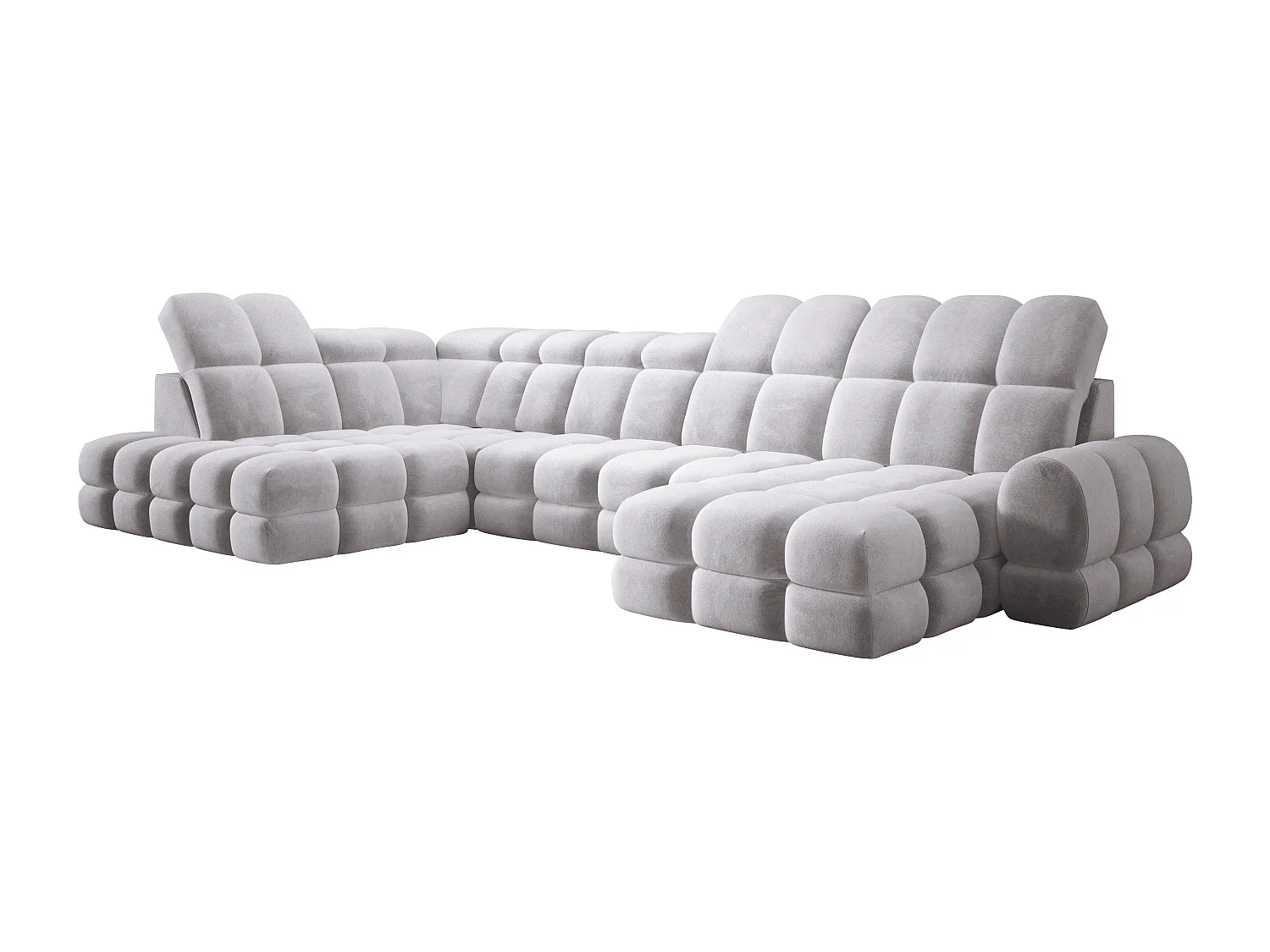 Canapé d’angle Tollo Argent tissu Salvador côté gauche 400x217x105 cm, U-Form avec couchage, coffre 120x85x17 cm, réglable électriquement