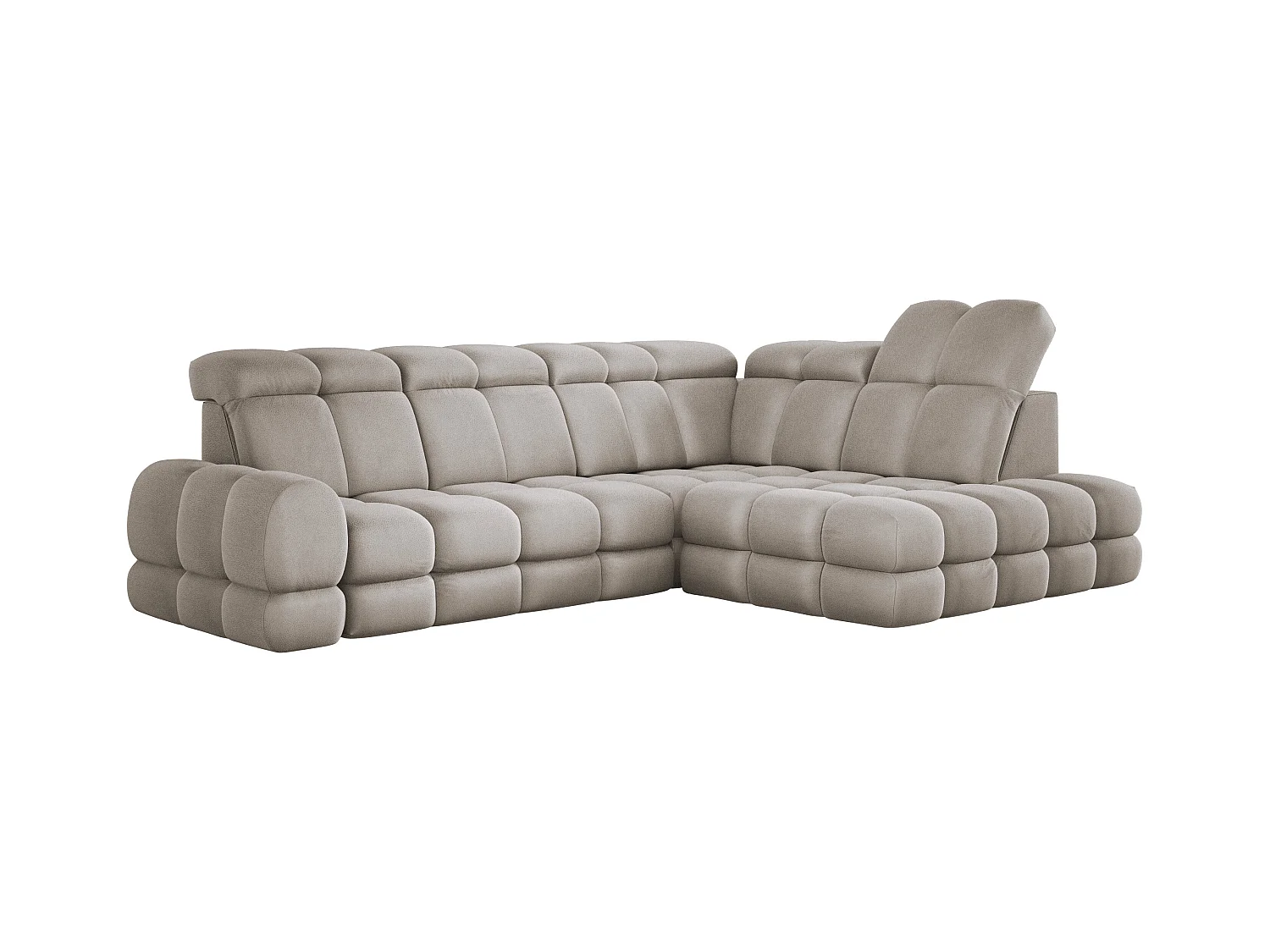 Ecksofa Tollo Cappuccino Solar-Stoff rechts 302x217x105 cm, L-Form, Schlaffunktion, Bettkasten 120x85x17 cm, elektrisch verstellbar