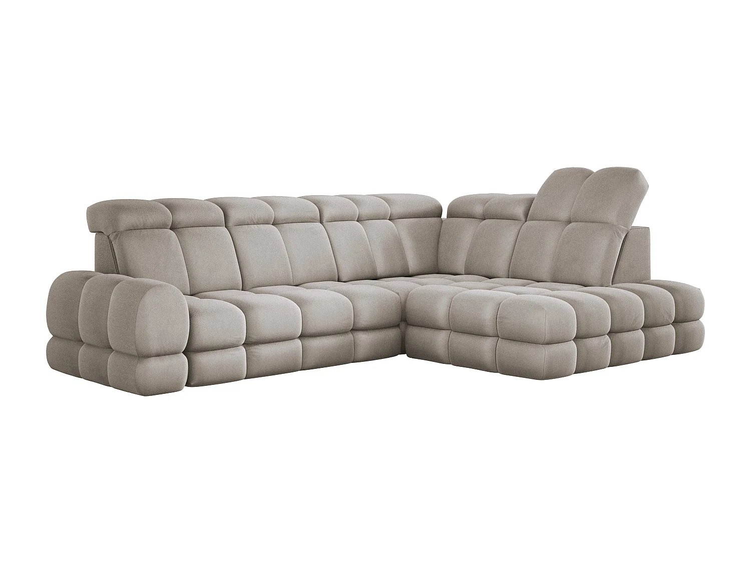 Ecksofa Tollo Cappuccino Solar-Stoff rechts 302x217x105 cm, L-Form, Schlaffunktion, Bettkasten 120x85x17 cm, elektrisch verstellbar