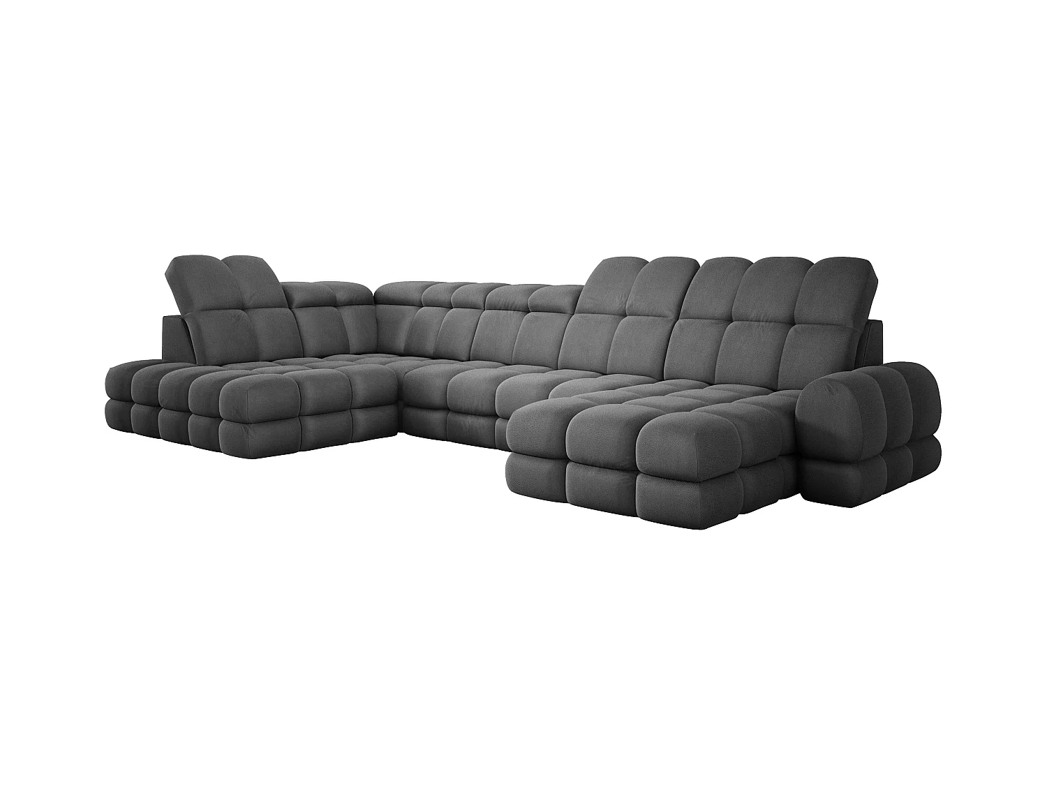 Canapé d’angle Tollo Gris tissu Solar côté gauche 400x217x105 cm, U-Form avec couchage, coffre 120x85x17 cm, réglable électriquement