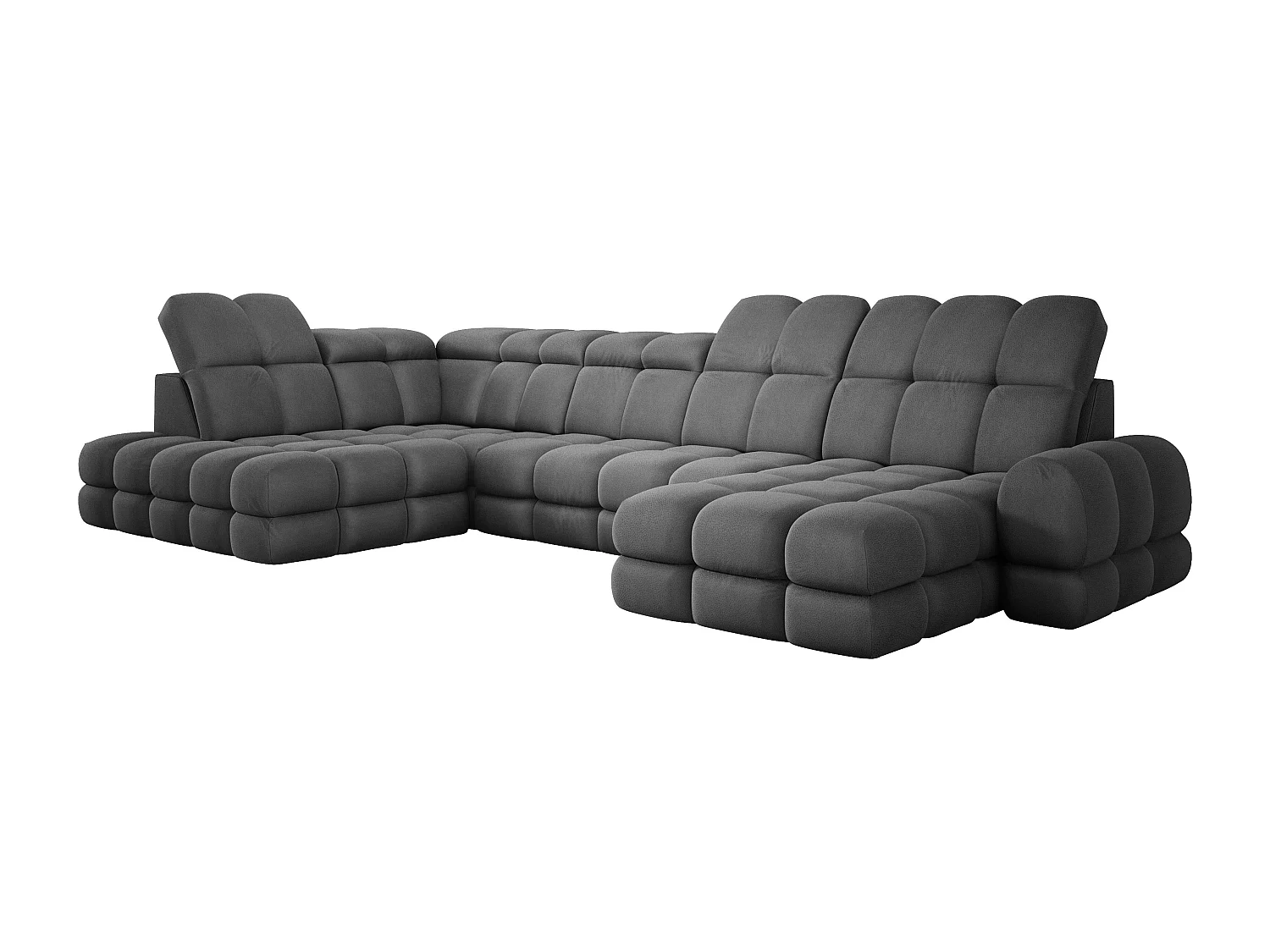 Canapé d’angle Tollo Gris tissu Solar côté gauche 400x217x105 cm, U-Form avec couchage, coffre 120x85x17 cm, réglable électriquement