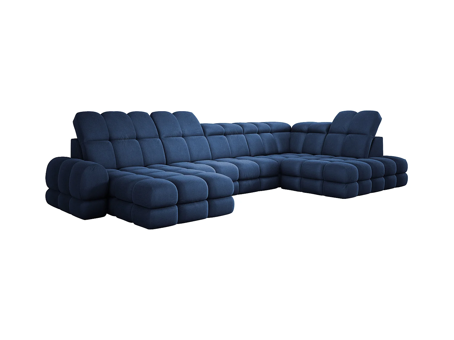 Ecksofa Tollo Blau Solar-Stoff Rechts 400x217x105 cm, U-Form, Schlaffunktion, Bettkasten 120x85x17 cm, elektrisch verstellbar