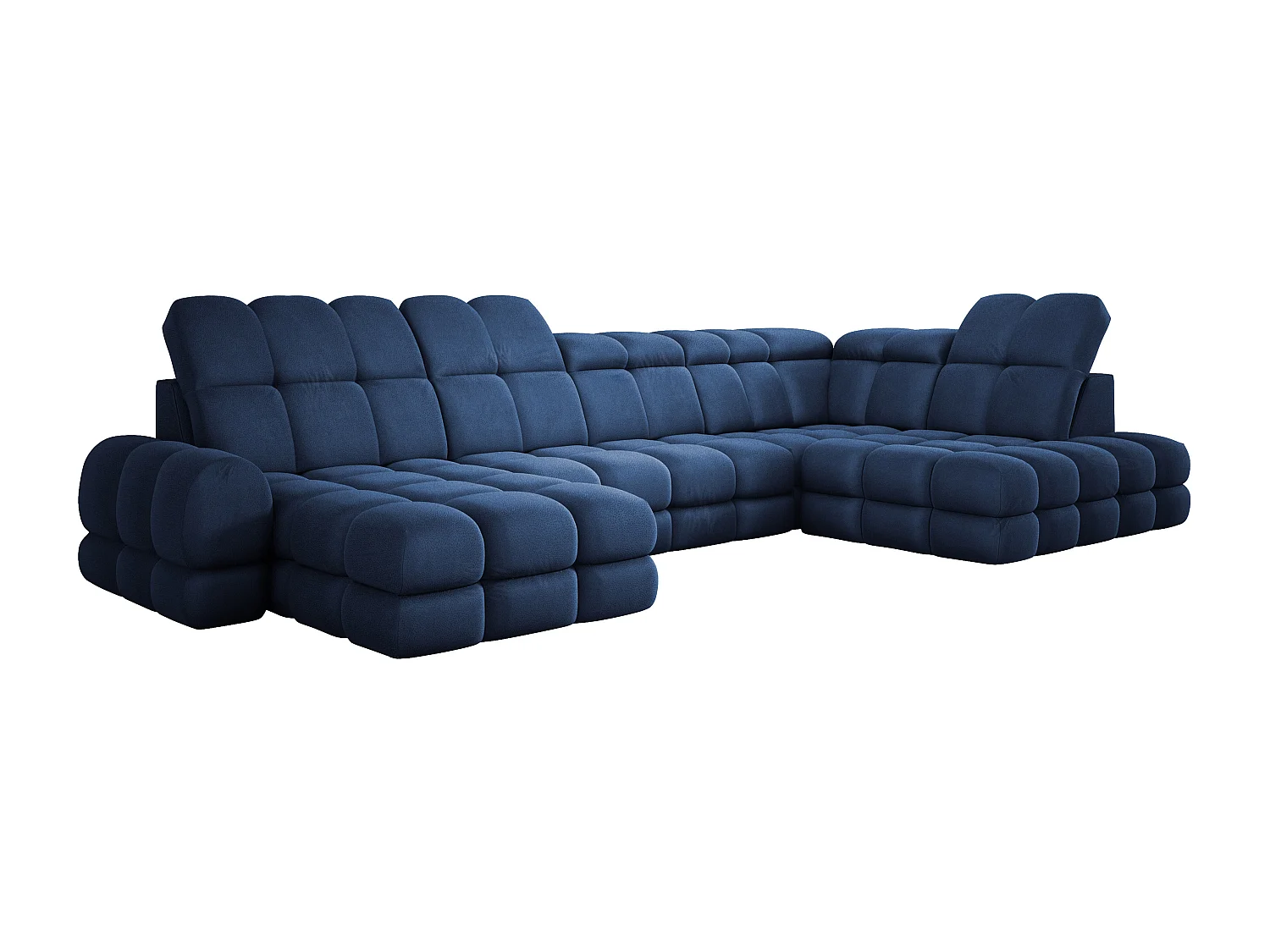 Canapé d’angle Tollo Bleu tissu Solar côté droit 400x217x105 cm, U-Form avec couchage, coffre 120x85x17 cm, réglable électriquement
