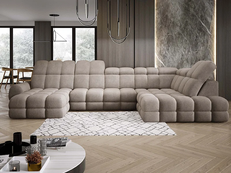 Canapé d’Angle Tollo Sable Tissu Anthology Côté Droit 400x217x105 cm, Forme U, Convertible, Coffre 120x85x17 cm, Réglable Électrique