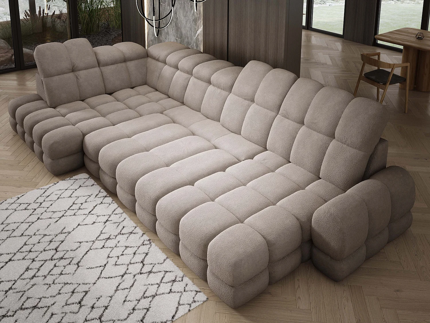 Canapé d’Angle Tollo Sable Tissu Anthology Côté Gauche 400x217x105 cm, Forme U, Convertible, Coffre 120x85x17 cm, Réglable Électrique