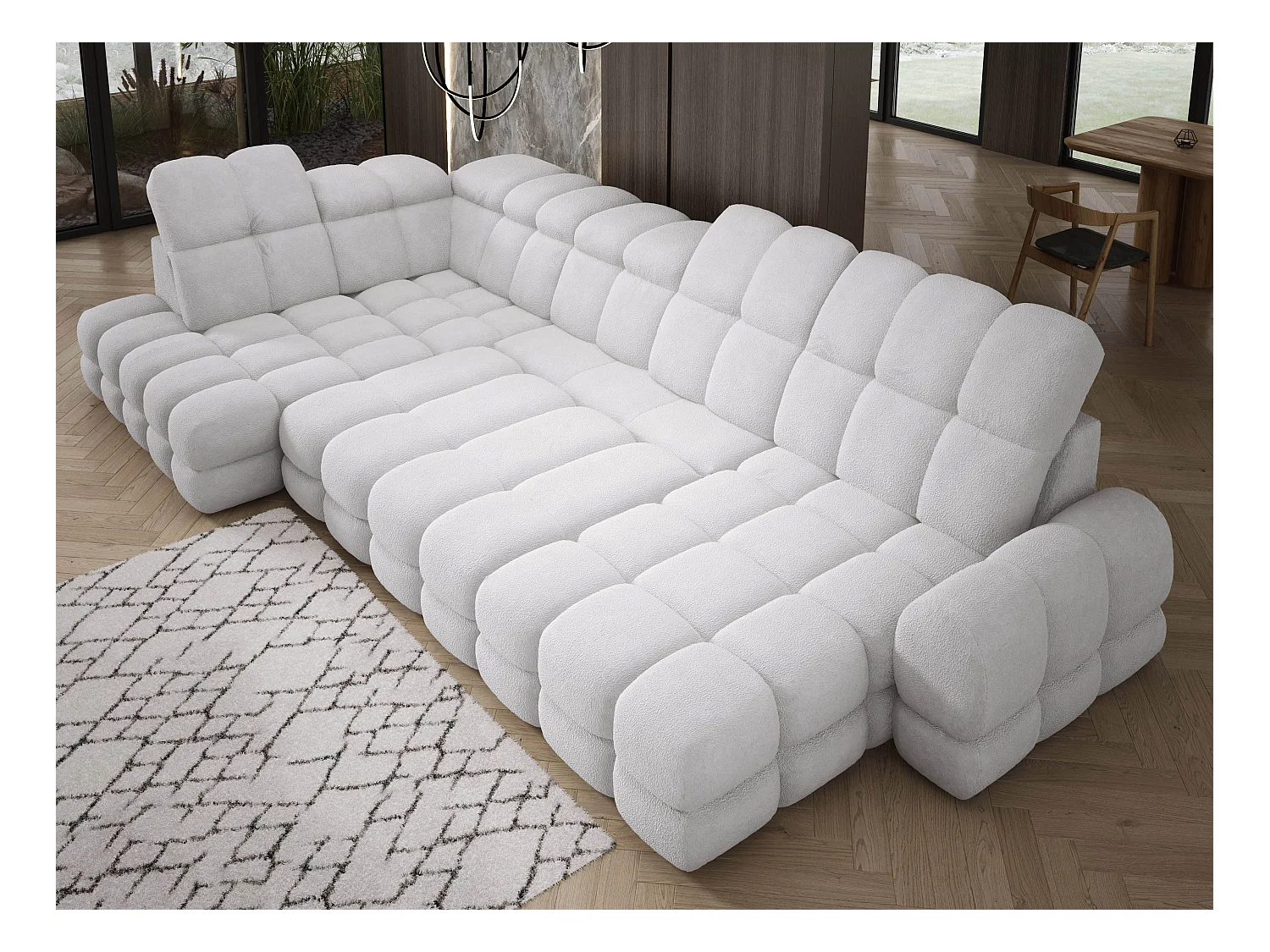 Canapé d’Angle Tollo Argent Tissu Anthology Côté Gauche 400x217x105 cm, Forme U, Convertible, Coffre 120x85x17 cm, Réglable Électrique