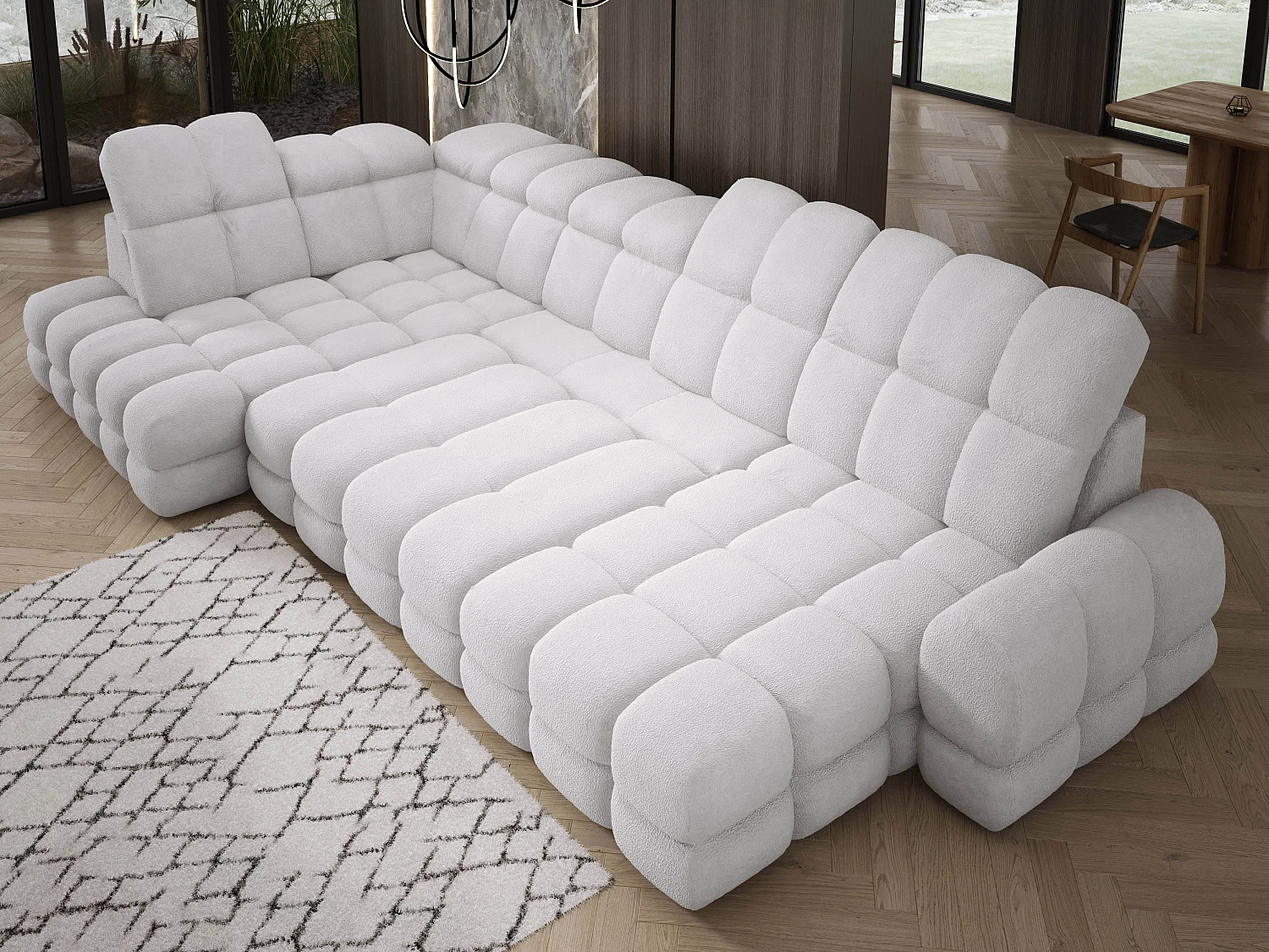 Canapé d’Angle Tollo Argent Tissu Anthology Côté Gauche 400x217x105 cm, Forme U, Convertible, Coffre 120x85x17 cm, Réglable Électrique