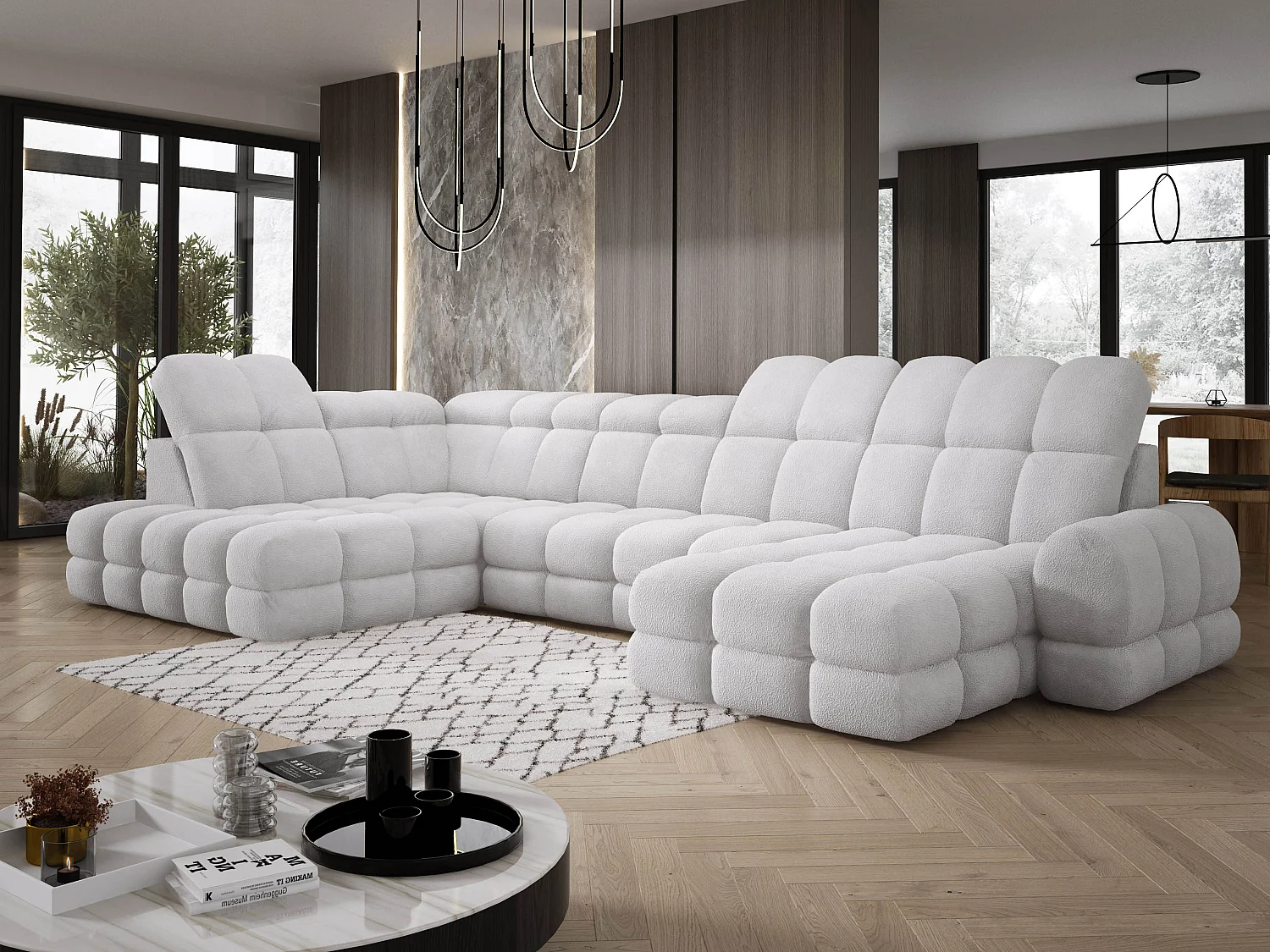 Canapé d’Angle Tollo Argent Tissu Anthology Côté Gauche 400x217x105 cm, Forme U, Convertible, Coffre 120x85x17 cm, Réglable Électrique