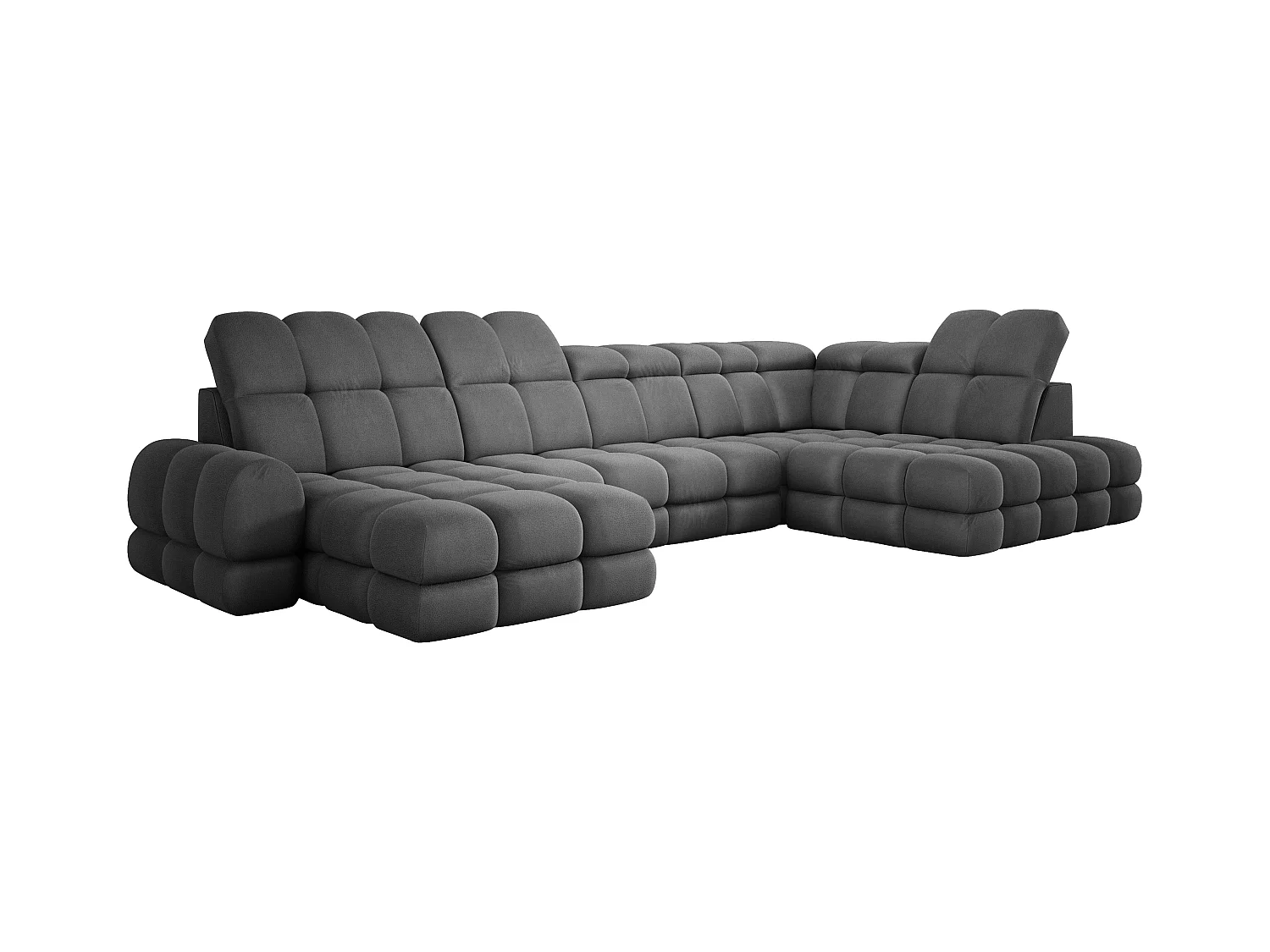 Canapé d’angle Tollo Gris tissu Solar côté droit 400x217x105 cm, U-Form avec couchage, coffre 120x85x17 cm, réglable électriquement