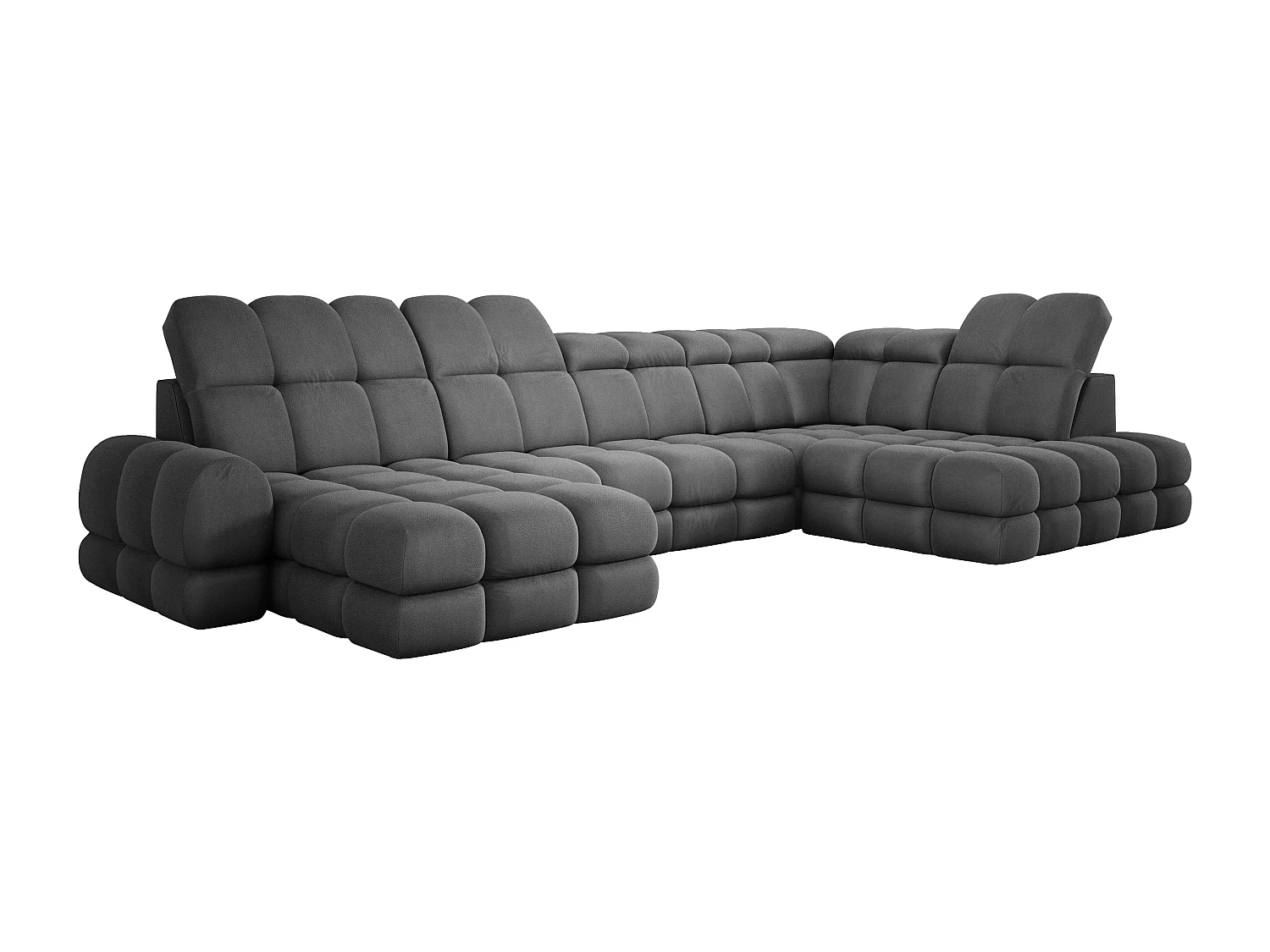Canapé d’angle Tollo Gris tissu Solar côté droit 400x217x105 cm, U-Form avec couchage, coffre 120x85x17 cm, réglable électriquement