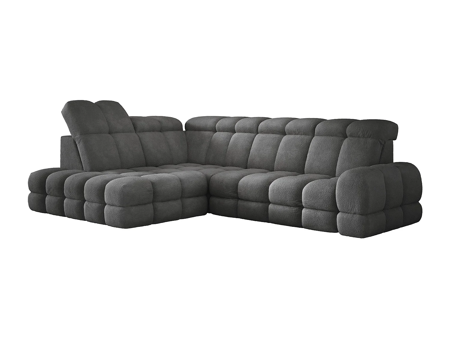 Canapé d'angle Tollo Graphite tissu Anthology côté gauche 302x217x105 cm, forme L, convertible, coffre 120x85x17 cm, réglable électriquement