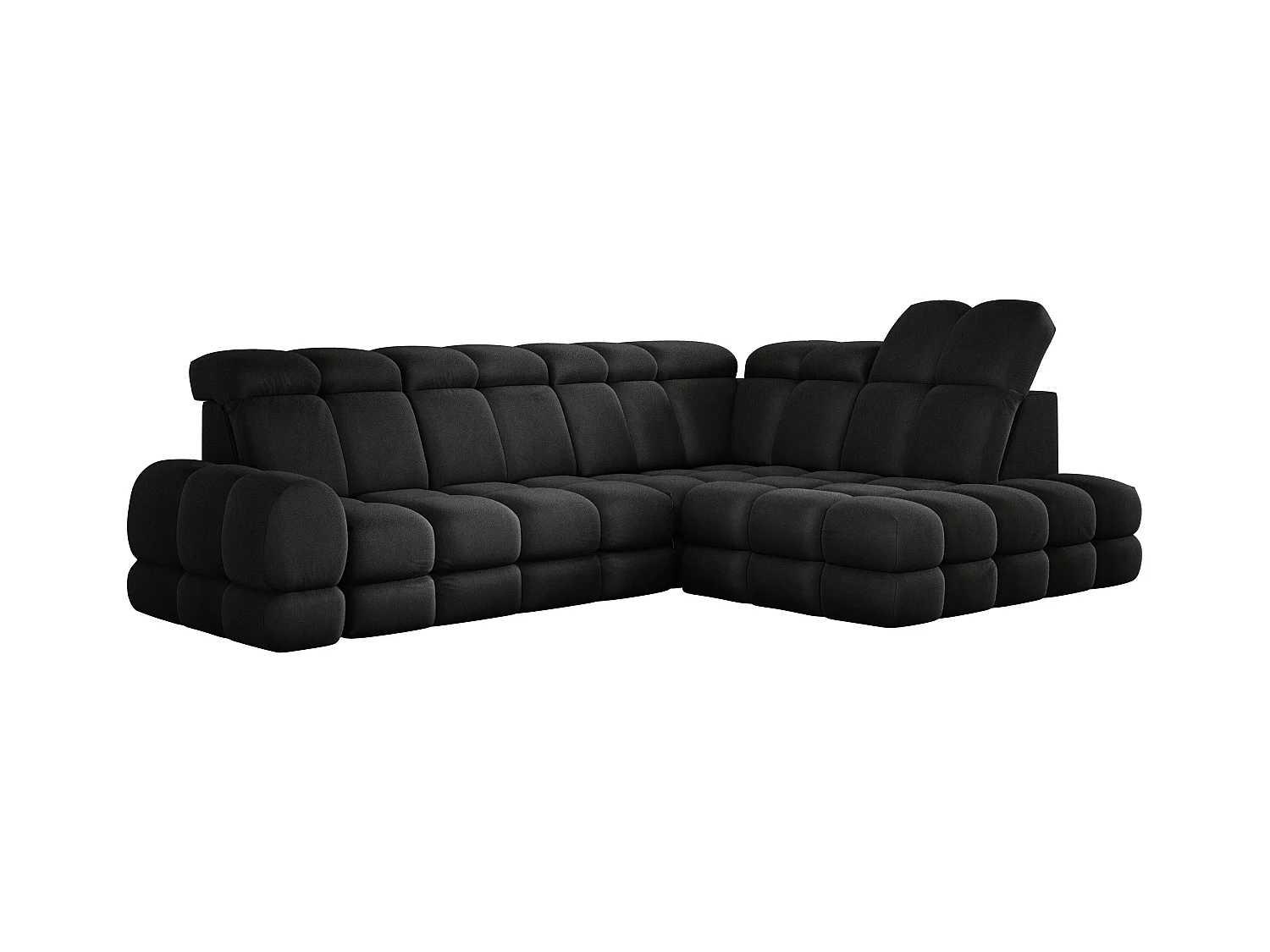 Canapé d'angle Tollo Anthracite tissu Solar côté droit 302x217x105 cm, forme L, convertible, coffre 120x85x17 cm, réglage électrique