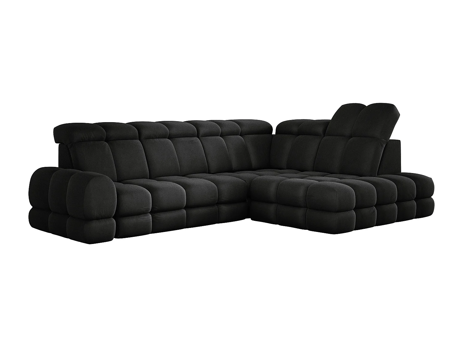 Canapé d'angle Tollo Anthracite tissu Solar côté droit 302x217x105 cm, forme L, convertible, coffre 120x85x17 cm, réglage électrique