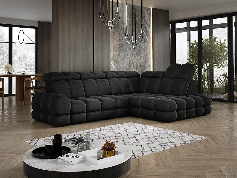 Hoekbank Tollo Antraciet Solar-stof Rechterzijde 302x217x105 cm, L-vorm bank met slaapfunctie, opbergruimte 120x85x17 cm, elektrisch verstelbaar