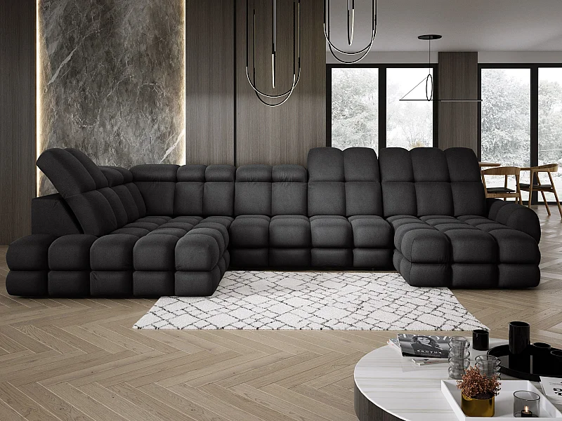 Narożnik Tollo w układzie U Lewostronny 400x217x105 cm, funkcja spania regulowany elektrycznie kolor Antracytowy Tkanina - SOLAR