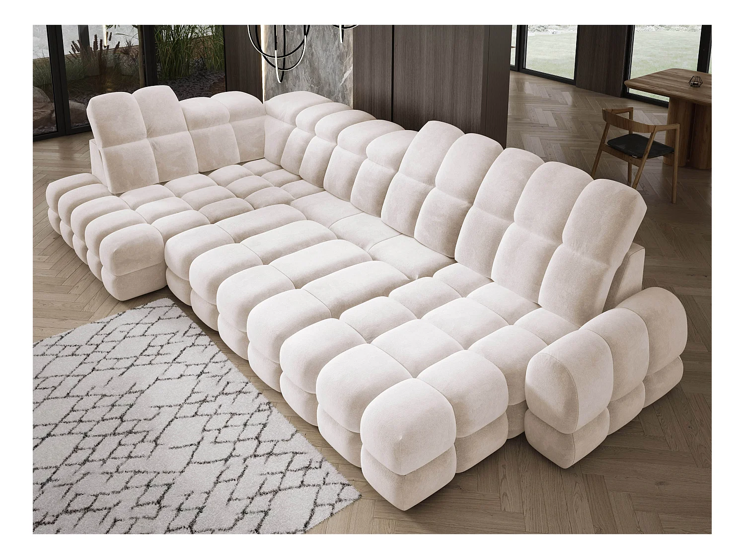 Narożnik Tollo w układzie U Lewostronny 400x217x105 cm, funkcja spania regulowany elektrycznie kolor Kremowy Tkanina - SALVADOR