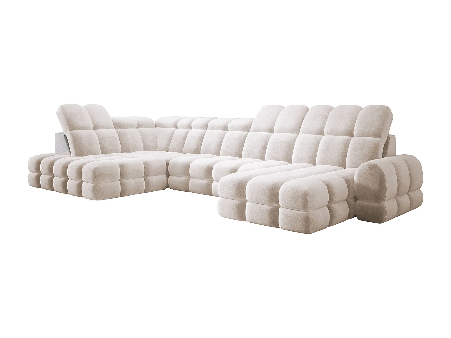 Canapé d’angle Tollo Crème tissu Salvador côté gauche 400x217x105 cm, U-Form avec couchage, coffre 120x85x17 cm, réglable électriquement