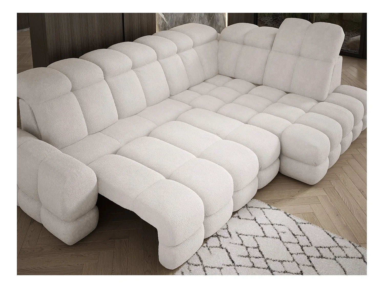 Narożnik Tollo Biały Anthology, Prawa 302x217x105 cm, L-kształtny, Spanie, Pojemnik 120x85x17 cm, Elektryczna Regulacja