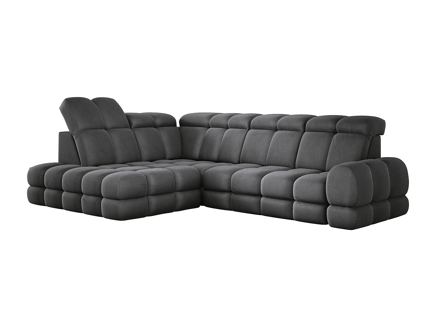 Hoekbank Tollo Grijs Solar-stof Linkerzijde 302x217x105 cm, L-vorm bank met slaapfunctie, opbergruimte 120x85x17 cm, elektrisch verstelbaar