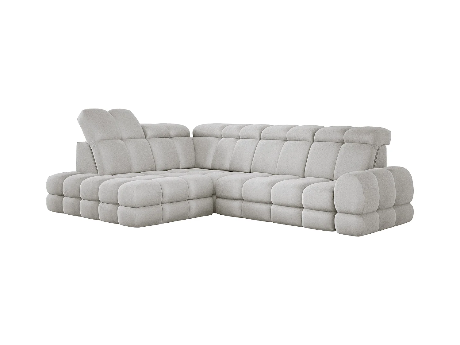 Ecksofa Tollo Esche Solar-Stoff links 302x217x105 cm, L-Form, Schlaffunktion, Bettkasten 120x85x17 cm, elektrisch verstellbar