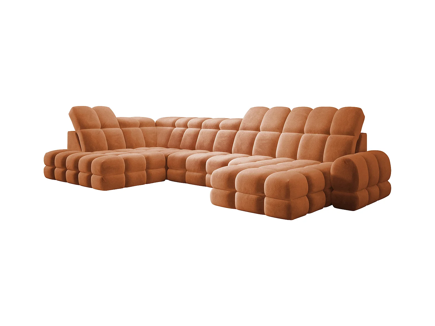 Canapé d’angle Tollo Orange tissu Salvador côté gauche 400x217x105 cm, U-Form avec couchage, coffre 120x85x17 cm, réglable électriquement