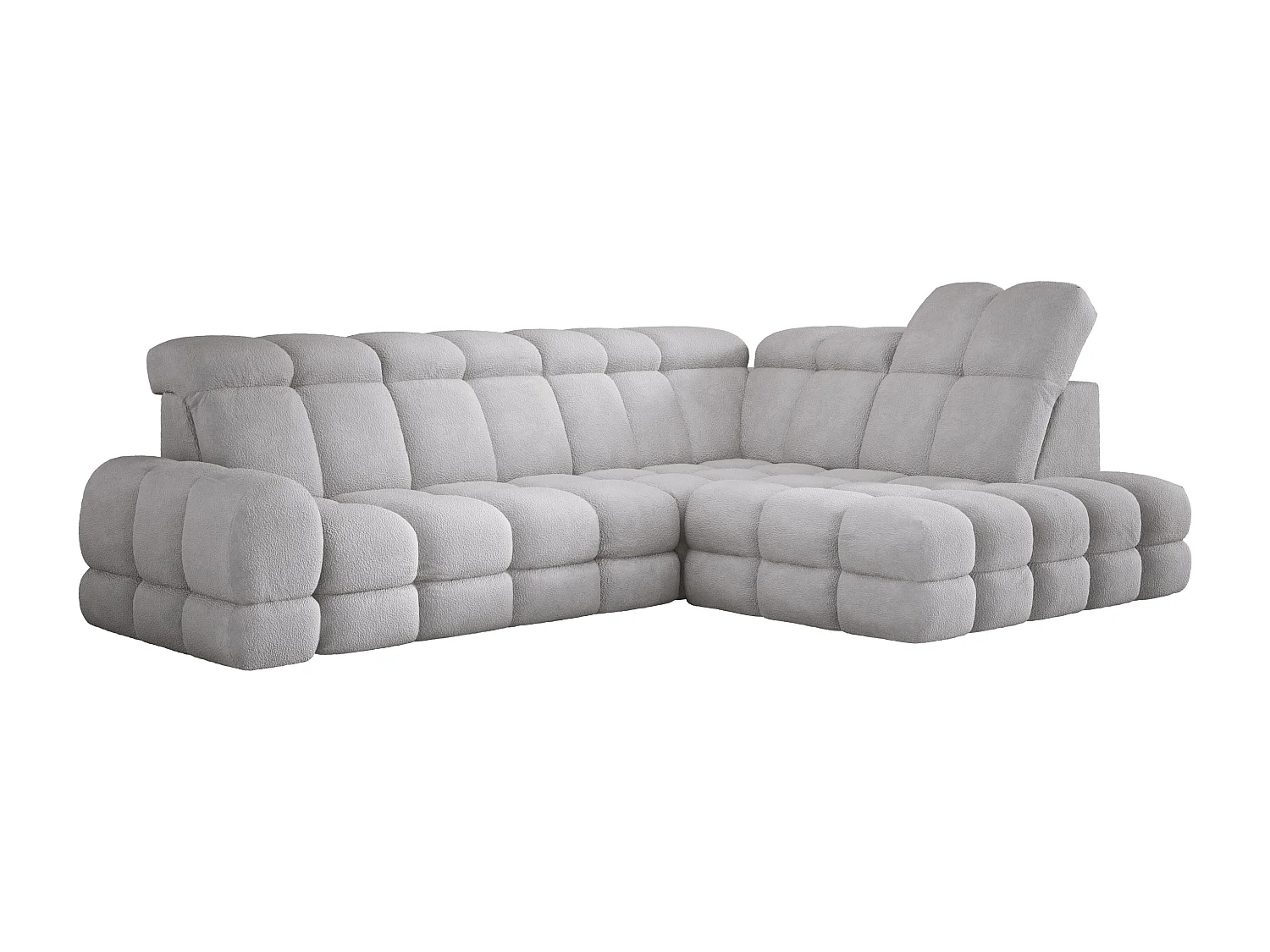 Canapé d'angle Tollo Gris tissu Anthology côté droit 302x217x105 cm, forme L, convertible, coffre 120x85x17 cm, réglable électriquement