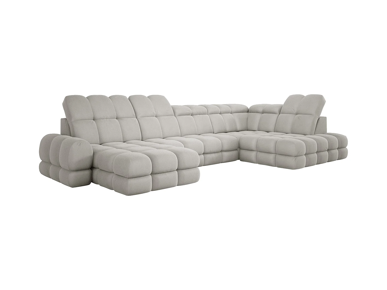 Ecksofa Tollo Esche Solar-Stoff Rechts 400x217x105 cm, U-Form, Schlaffunktion, Bettkasten 120x85x17 cm, elektrisch verstellbar