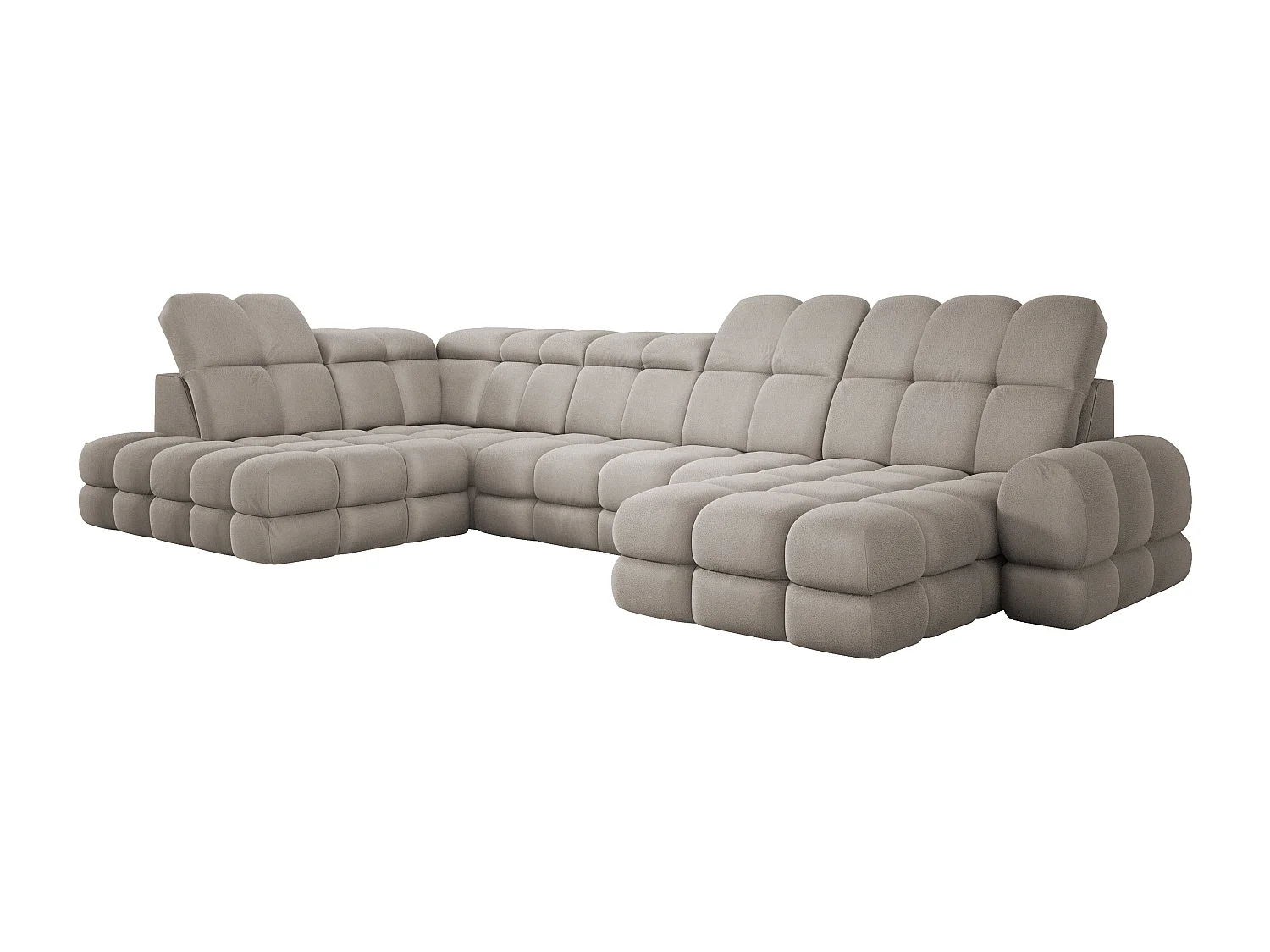 Canapé d’angle Tollo Cappuccino tissu Solar côté gauche 400x217x105 cm, U-Form avec couchage, coffre 120x85x17 cm, réglable électriquement