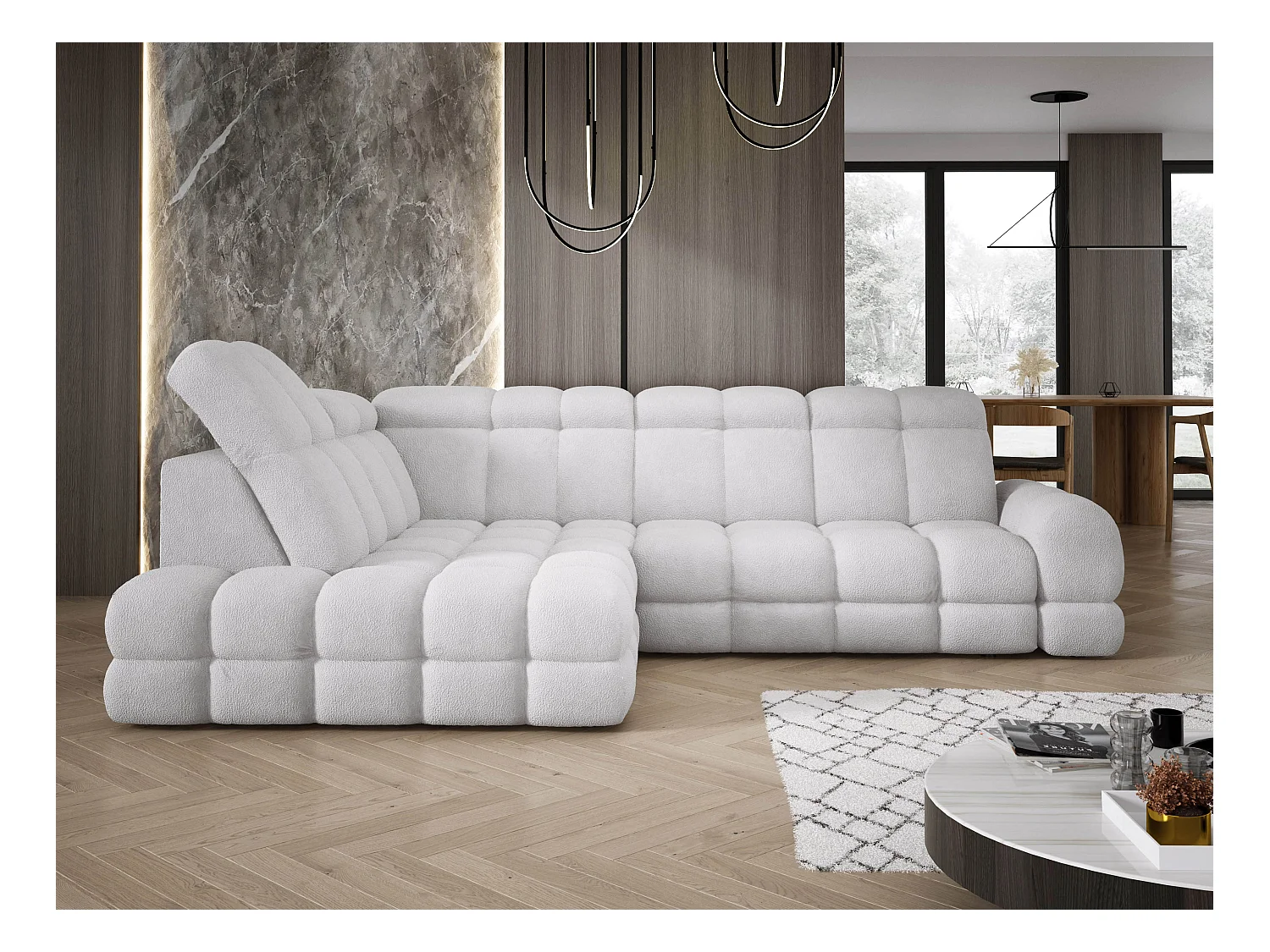 Narożnik Tollo Srebrny Anthology, Lewa 302x217x105 cm, L-kształtny, Spanie, Pojemnik 120x85x17 cm, Elektryczna Regulacja