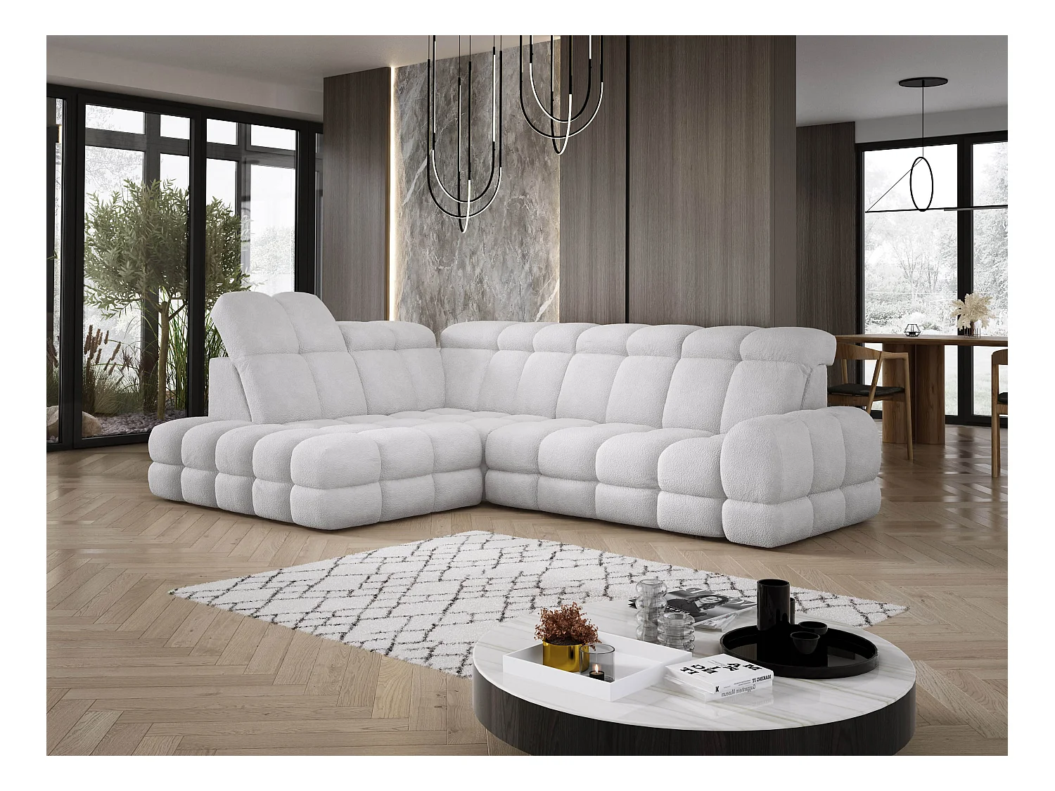 Narożnik Tollo Srebrny Anthology, Lewa 302x217x105 cm, L-kształtny, Spanie, Pojemnik 120x85x17 cm, Elektryczna Regulacja