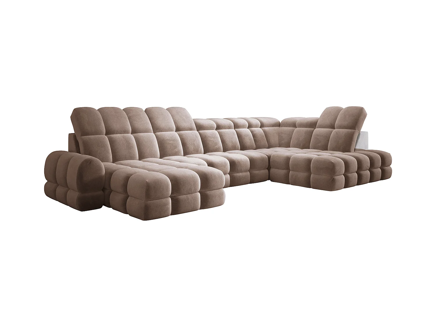 Canapé d’angle Tollo Brun tissu Salvador côté droit 400x217x105 cm, U-Form avec couchage, coffre 120x85x17 cm, réglable électriquement