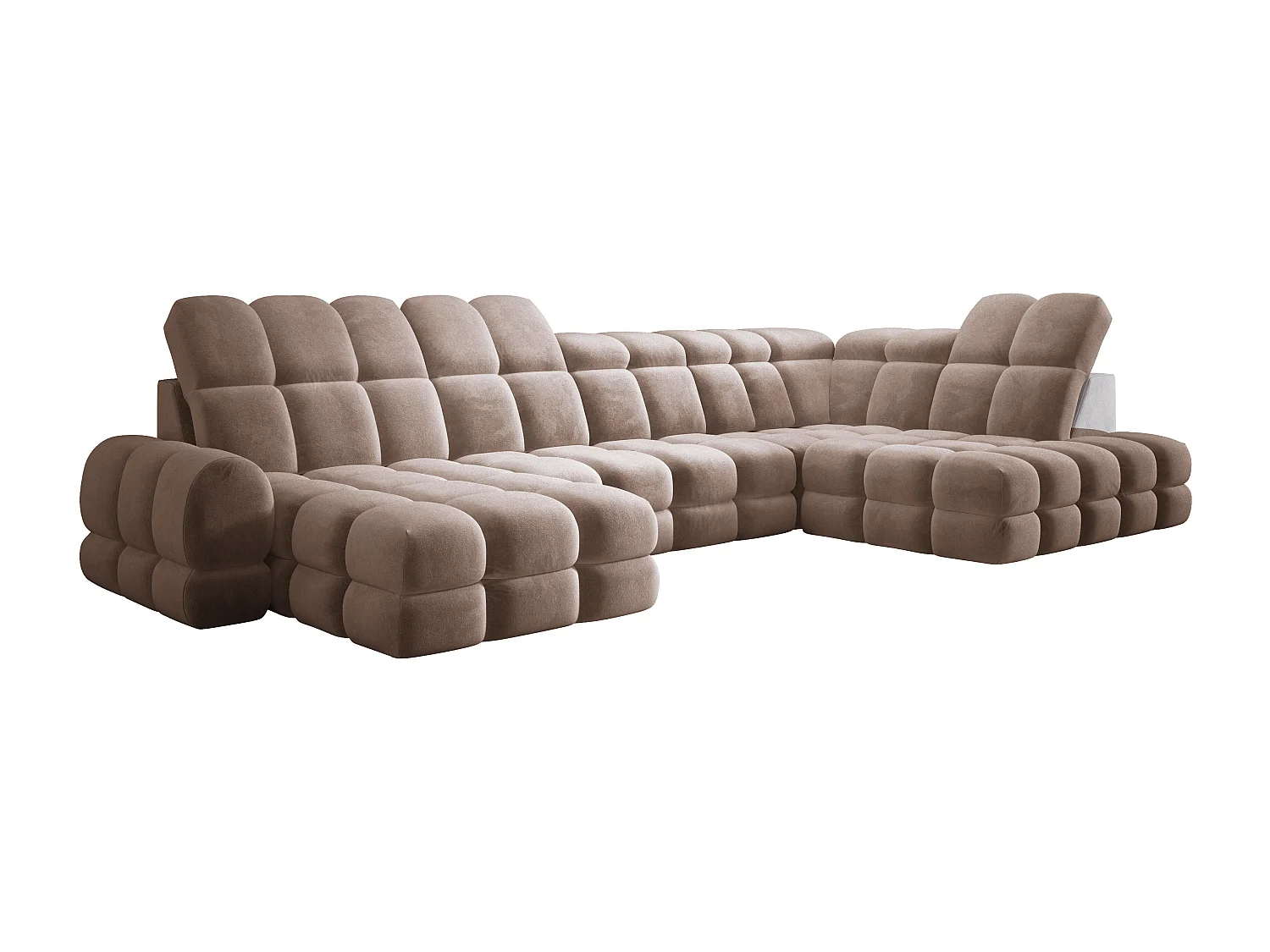 Canapé d’angle Tollo Brun tissu Salvador côté droit 400x217x105 cm, U-Form avec couchage, coffre 120x85x17 cm, réglable électriquement