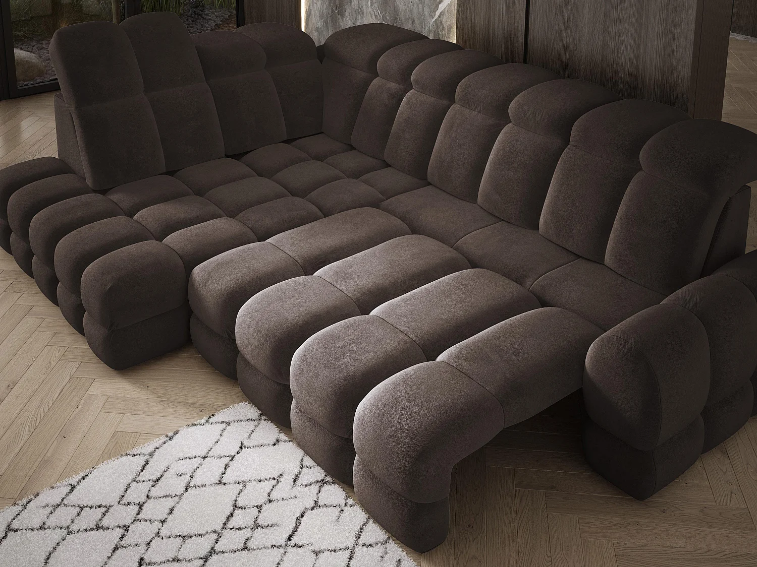 Narożnik Tollo Szary Salvador-Tkanina Lewa 302x217x105 cm, Sofa L z funkcją spania, pojemnik 120x85x17 cm, elektryczna regulacja