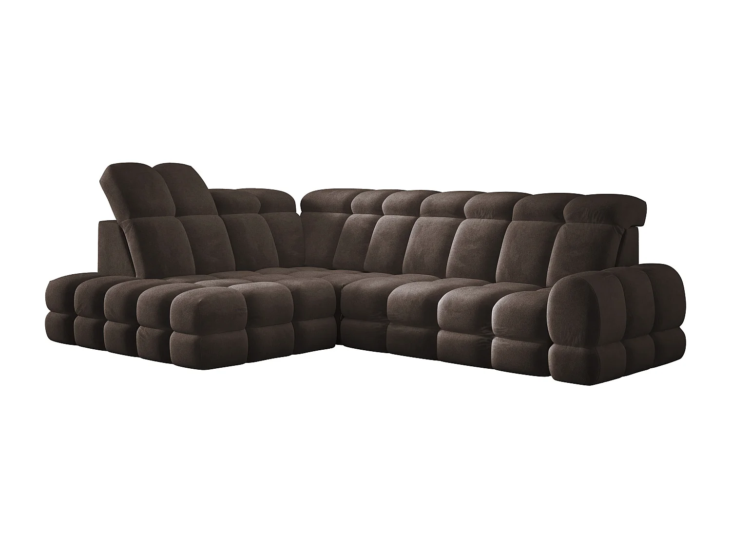 Canapé d'angle Tollo Gris tissu Salvador côté gauche 302x217x105 cm, forme L, convertible, coffre 120x85x17 cm, réglage électrique