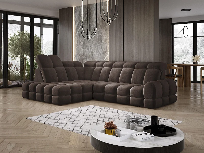 Hoekbank Tollo Grijs Salvador-stof Linkerzijde 302x217x105 cm, L-vorm bank met slaapfunctie, opbergruimte 120x85x17 cm, elektrisch verstelbaar