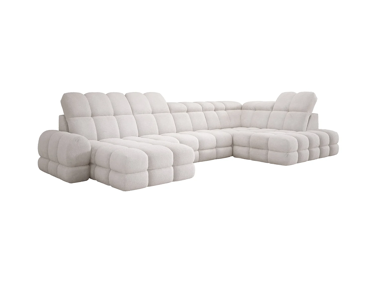 Canapé d’Angle Tollo Blanc Tissu Anthology Côté Droit 400x217x105 cm, Forme U, Convertible, Coffre 120x85x17 cm, Réglable Électrique