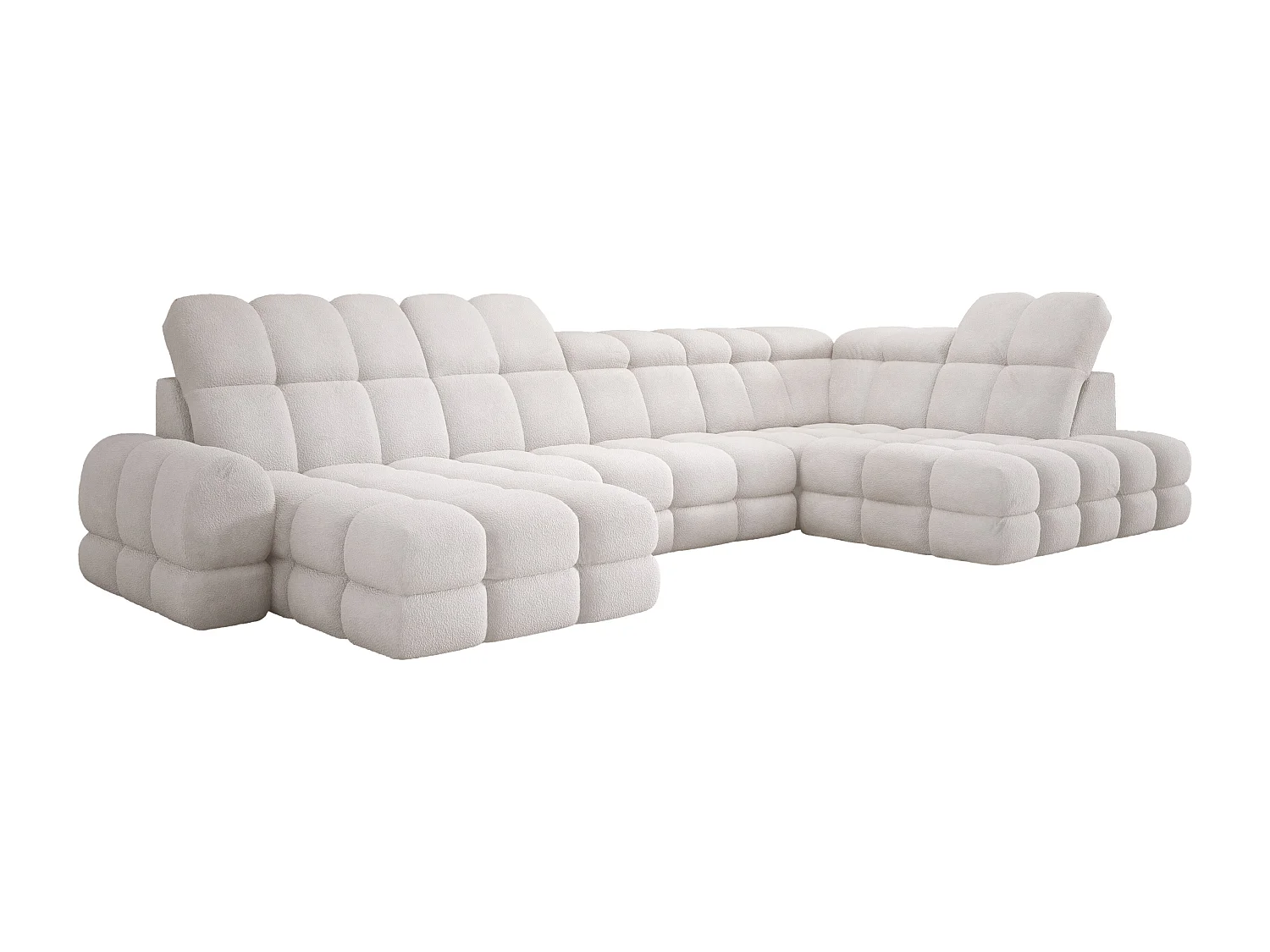 Canapé d’Angle Tollo Blanc Tissu Anthology Côté Droit 400x217x105 cm, Forme U, Convertible, Coffre 120x85x17 cm, Réglable Électrique