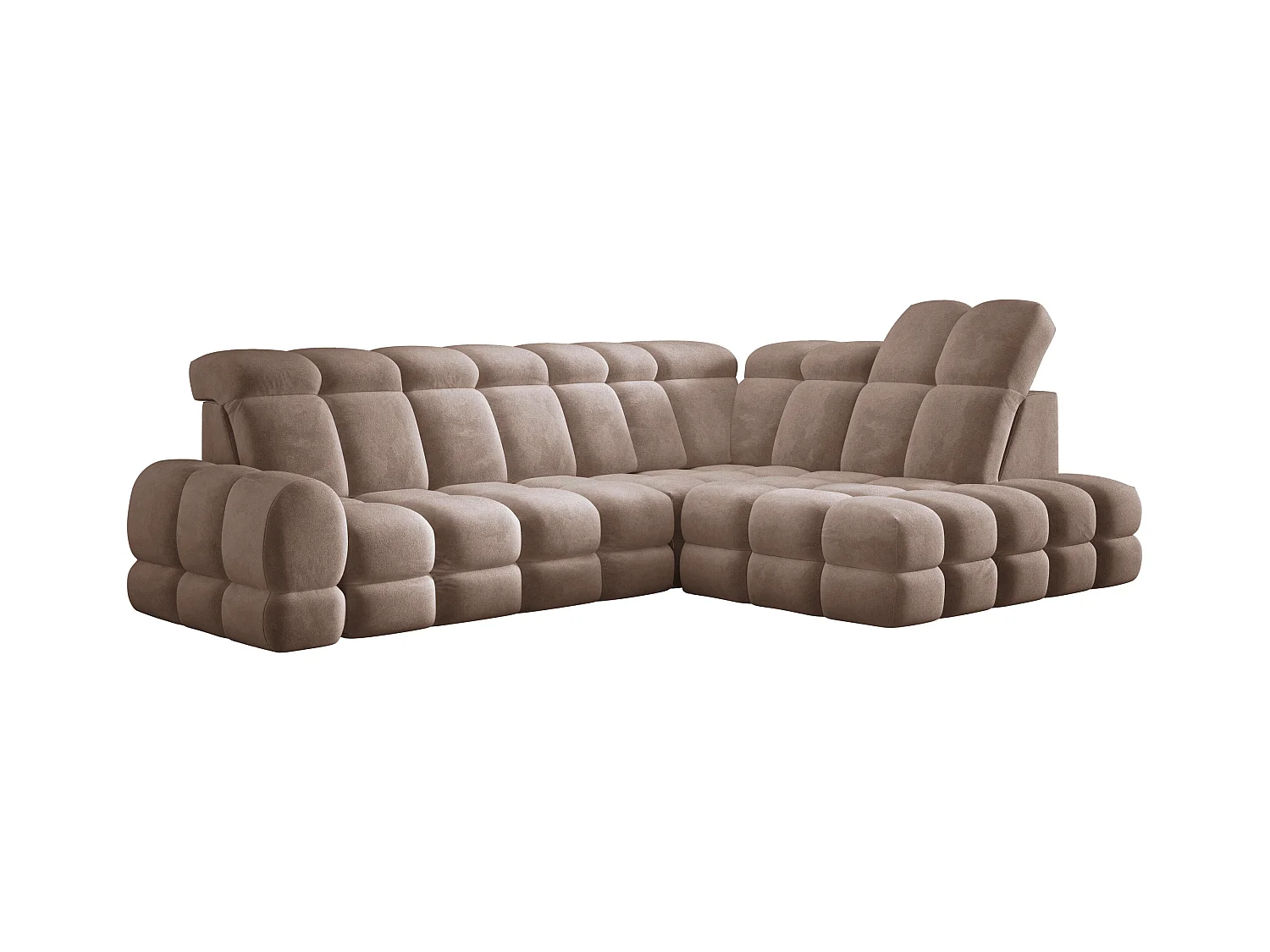 Canapé d'angle Tollo Marron tissu Salvador côté droit 302x217x105 cm, forme L, convertible, coffre 120x85x17 cm, réglage électrique